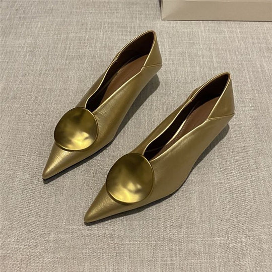 Damen spitze Ballerinas mit dekorativem Metallic-Detail EB