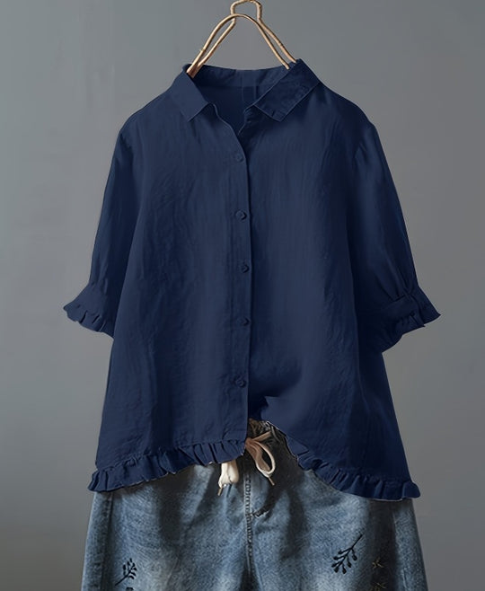 Damen Hemdbluse mit Rüschendetails und lockerer Passform EB