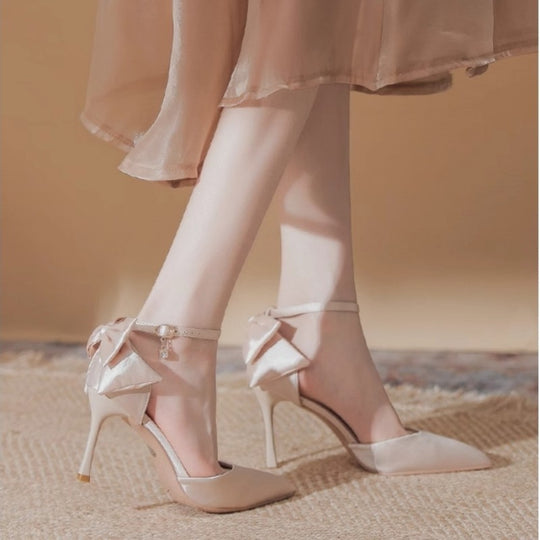 Damen elegante High Heels mit zartem Riemchen und Schleifenakzent EB