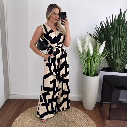Damen Jumpsuit mit tiefem V-Ausschnitt und eleganter Taille EB