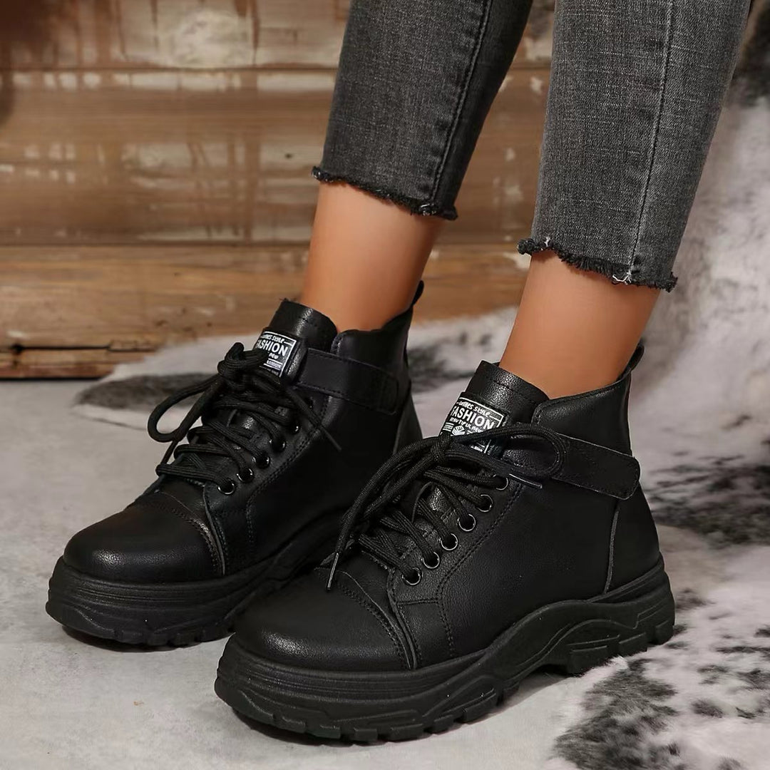 Damen nan modische Plateau-Hightop-Sneaker mit Klettriemen, gepolstertem Komfortfußbett und profiliertem Traktorabsatz EB