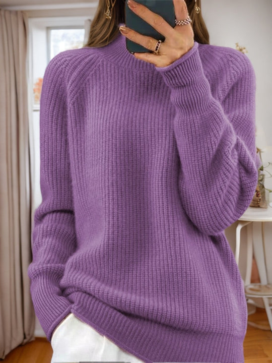 Damen nan kuscheliger Strickpullover mit Stehkragen und Rippstruktur EB