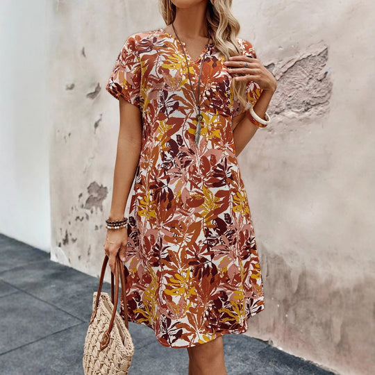 Damen Midikleid mit floralem Muster und modernem V-Ausschnitt EB