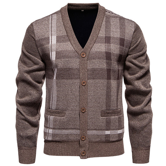 Herren modische Strickjacke mit klassischem Karomuster EB