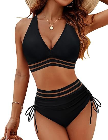 Damen Bikiniset mit verstellbarem Bund und sportlichem V-Ausschnitt EB