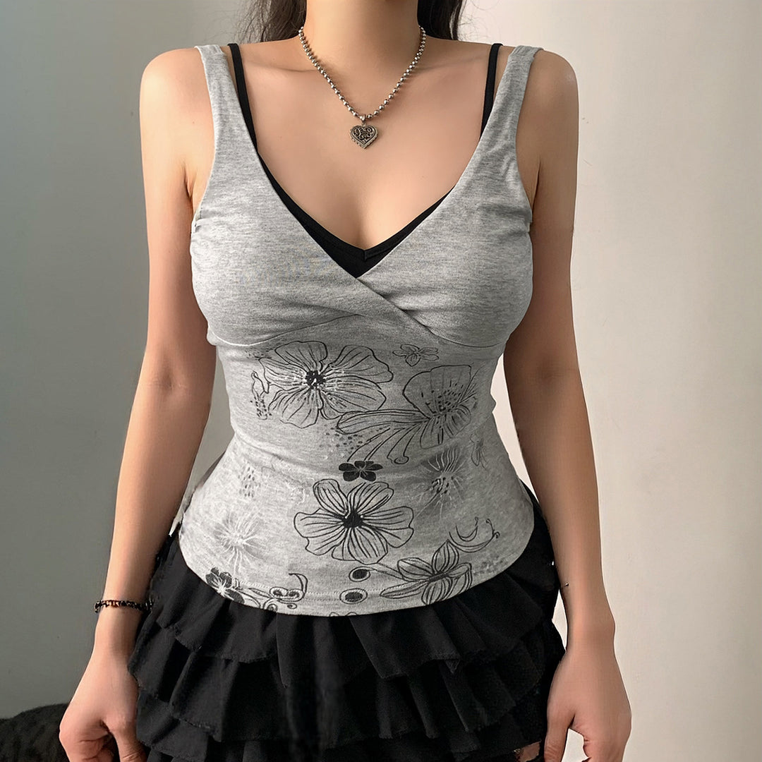 Damen Crop-Top mit floralem Design und Spaghetti-Trägern EB