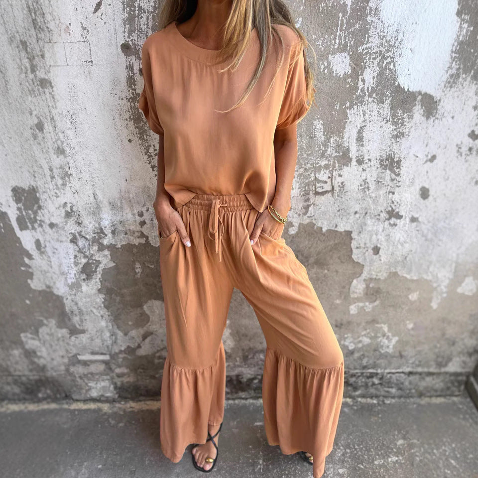 Damen lässiges Jumpsuit mit elegantem Schnitt und weitem Bein EB