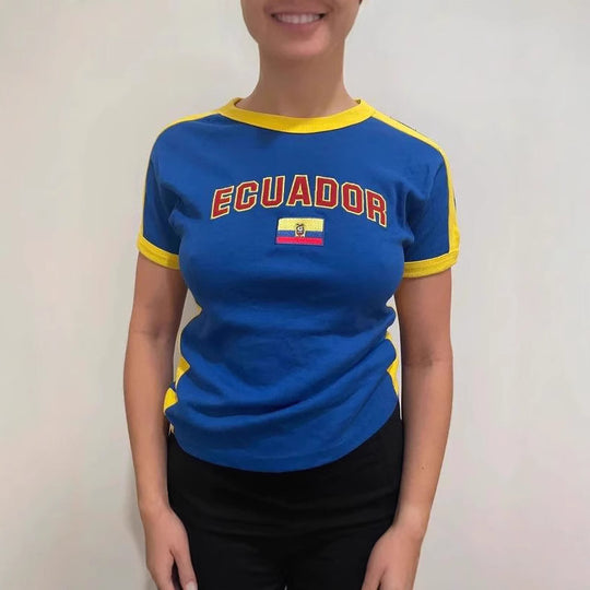 Damen T-Shirt mit kulturellem Schriftzug und Flaggenmotiv EB