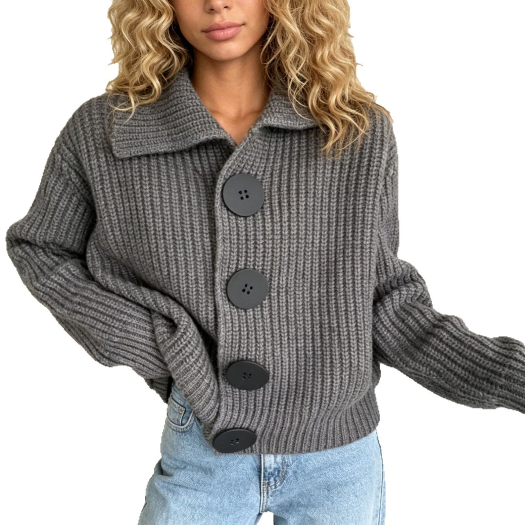 Damen Grobstrick-Cardigan mit breitem Umlegekragen EB