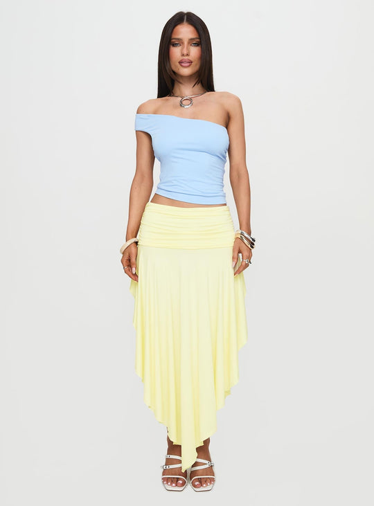 Damen asymmetrischer Maxi-Rock mit fließendem Stoff und elegantem Bund EB