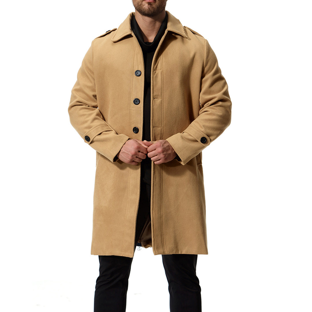 Herren langer Wollmantel mit klassischem Schnitt und praktischen Taschen EB