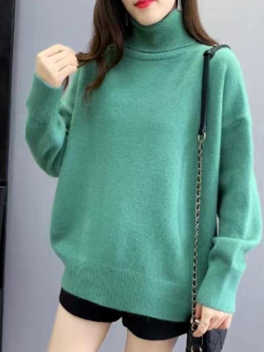 Damen Oversized Pullover mit hohem Kragen und Puffärmeln EB
