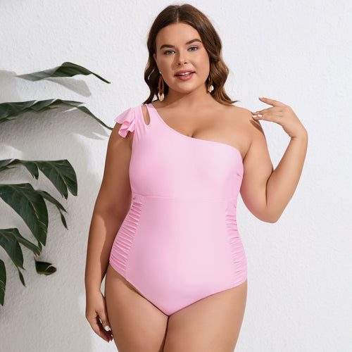 Damen Einteiler Badeanzug mit asymmetrischem Schnitt und floralem Überrock EB