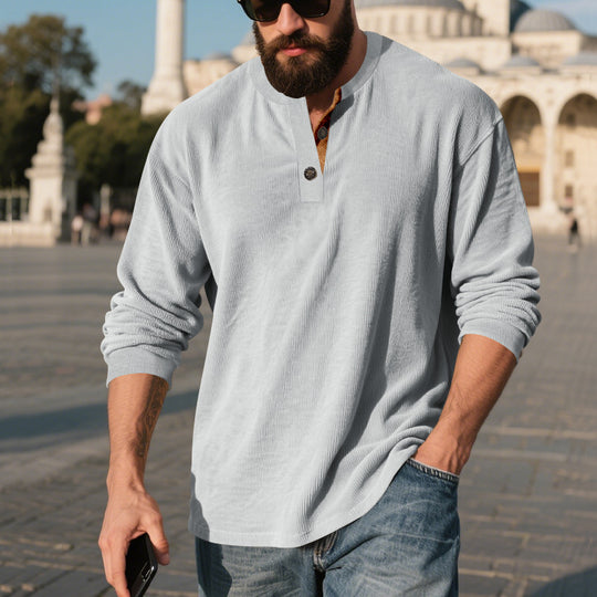 Herren Langarm-Henley-Shirt mit strukturiertem Design EB