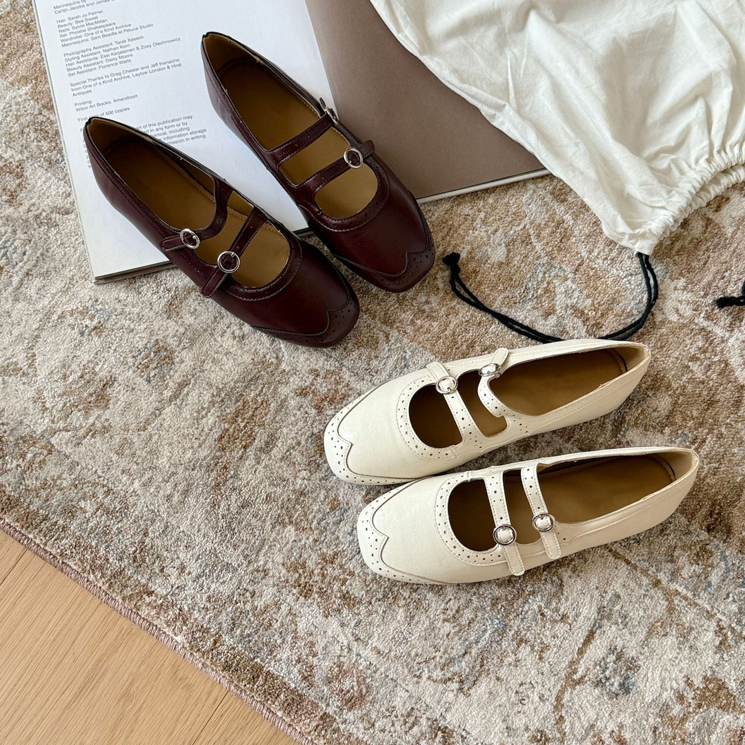Damen Elegante Mary Jane Ballerinas mit modischen Riemchen und dekorativen Schnallen EB