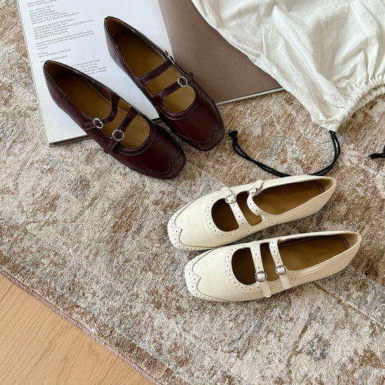 Damen Elegante Mary Jane Ballerinas mit modischen Riemchen und dekorativen Schnallen EB