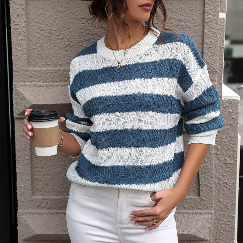 Damen Strickpullover mit markanten Streifen und lässigem Schnitt EB
