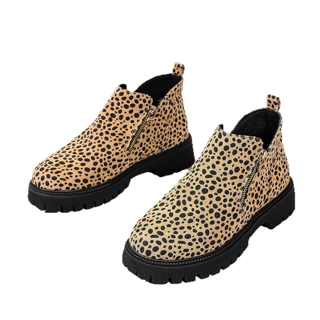 Damen Chelsea-Stiefel mit modischem Leopardenmuster und rutschfester Profilsohle EB