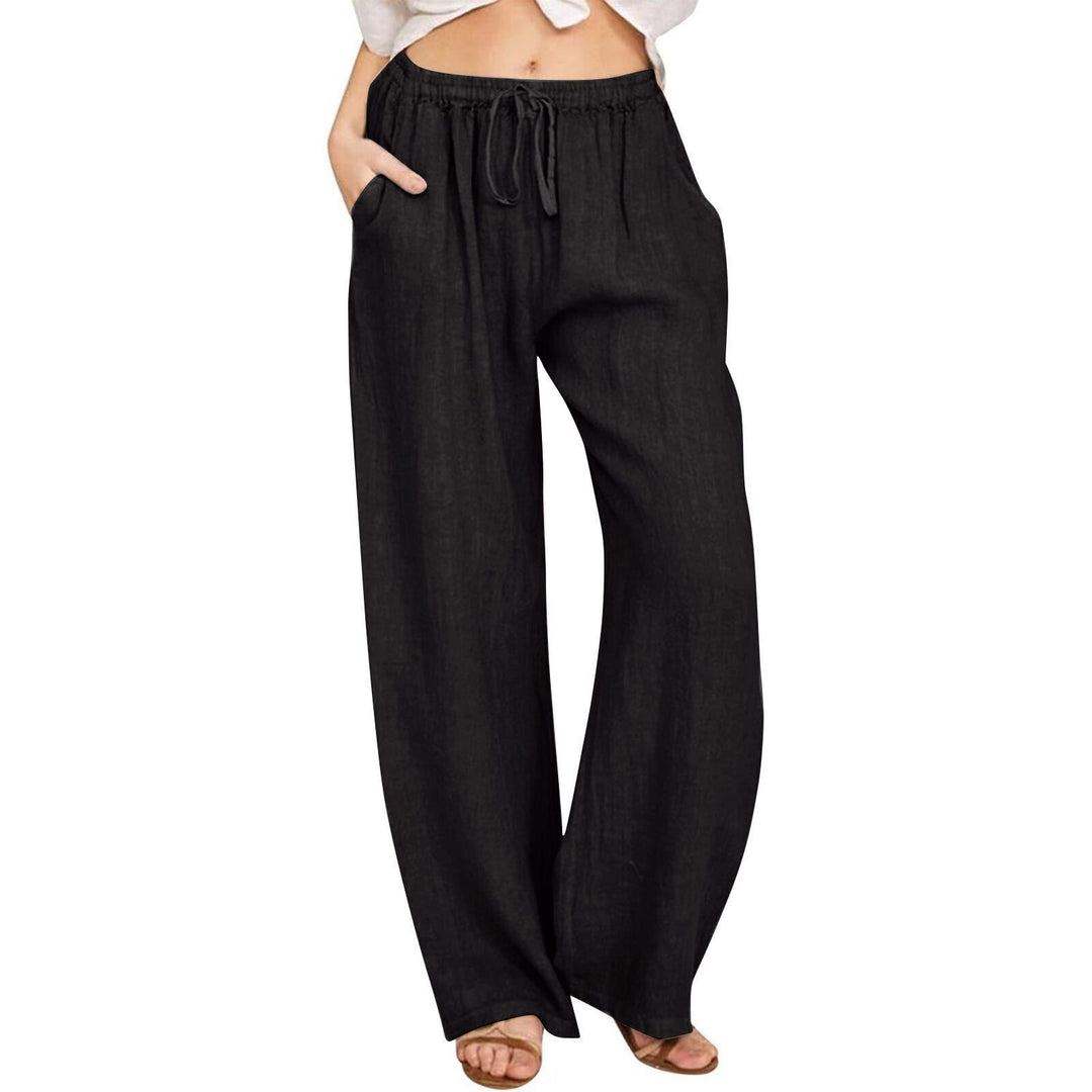Damen Weite Leinenhose mit elastischem Bund und praktischen Eingrifftaschen EB