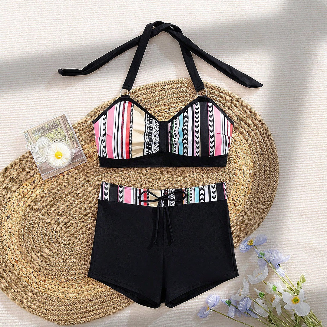 Damen Bikini-Set mit modischem High-Waist-Schnitt und verstellbaren Trägern EB