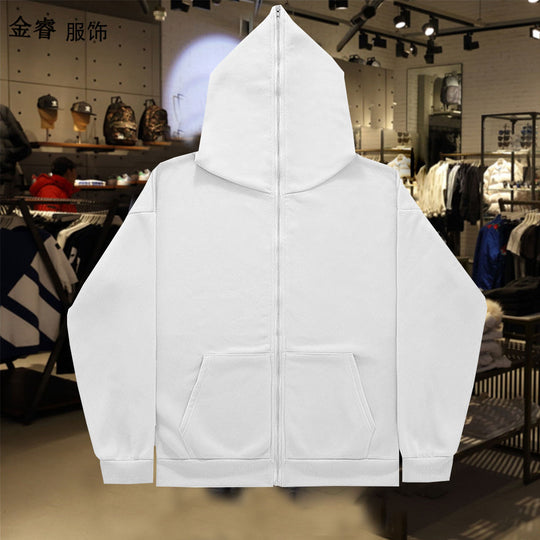 Unisex Zip-Hoodie mit durchgehendem Reißverschluss bis in spitze Kapuze, Kängurutasche und gerippten Bündchen EB