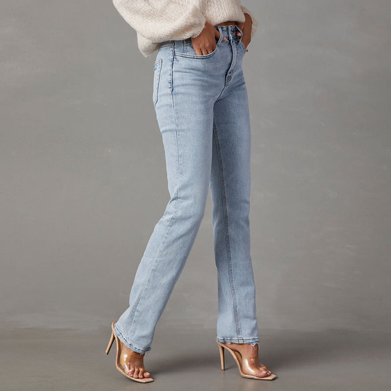 Damen High-Waist Jeans mit lässigem Schnitt und ausgefranstem Saum EB