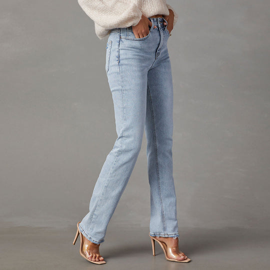 Damen High-Waist Jeans mit lässigem Schnitt und ausgefranstem Saum EB