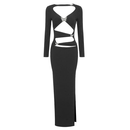 Damen Cut-Out Maxikleid mit Raffinierten Verzierungen EB