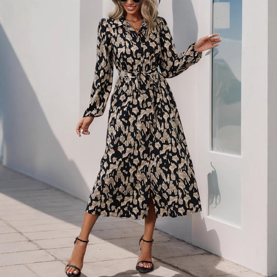 Damen Maxikleid mit elegantem Taillengürtel und stylischem Schlitzdesign EB