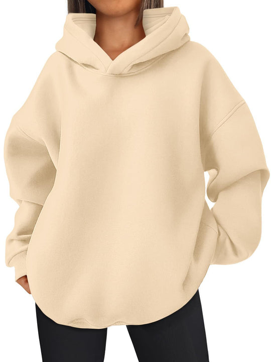 Damen nan kastiger Kapuzenpullover mit doppellagiger Kapuze, überschnittener Schulter und längerem Rückenteil EB