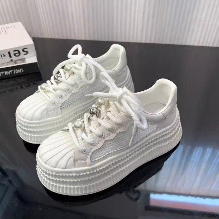 Damen modische Plateau Sneakers mit atmungsaktivem Obermaterial und komfortabler Sohle EB