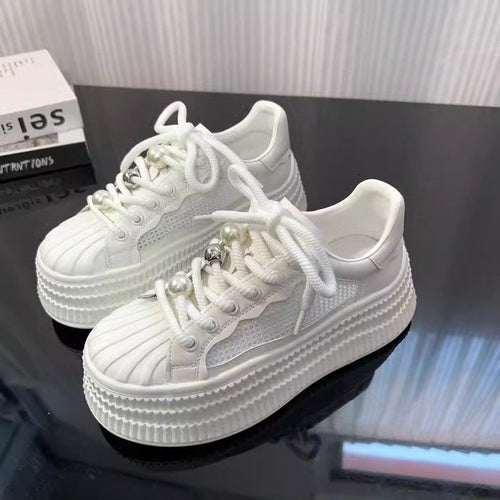 Damen modische Plateau Sneakers mit atmungsaktivem Obermaterial und komfortabler Sohle EB