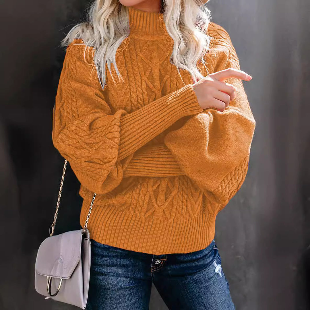 Damen Strickpullover mit hohem Kragen und voluminösen Ärmeln EB