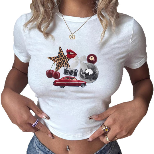 Damen T-Shirt mit kreativem mehrfarbigem Grafikdruck EB