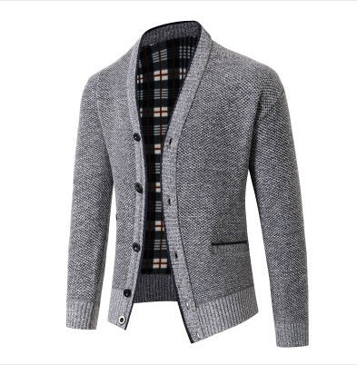 Herren eleganter Strickcardigan mit Karomuster EB