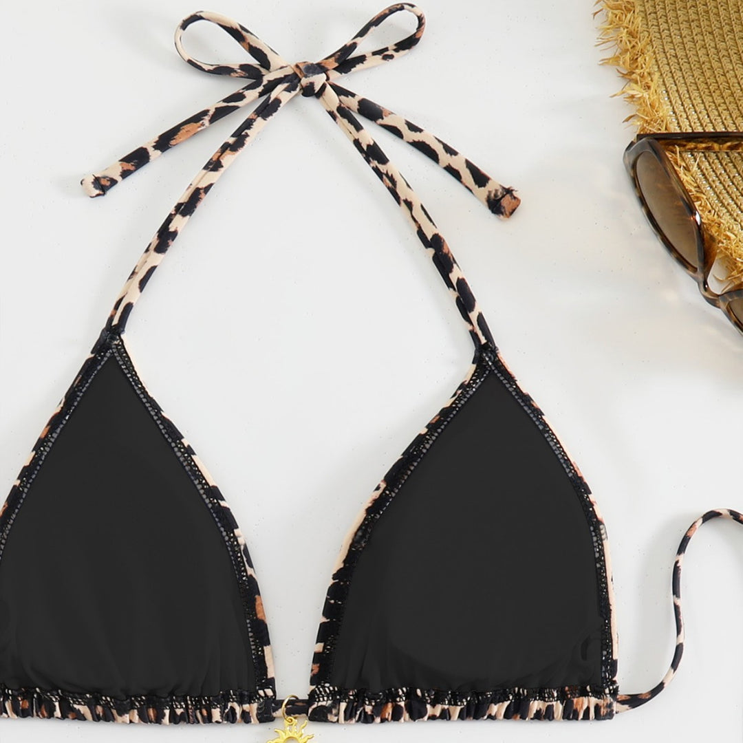 Damen Triangel-Bikini mit verspieltem Animal Print und verstellbaren Bindebändern R&B