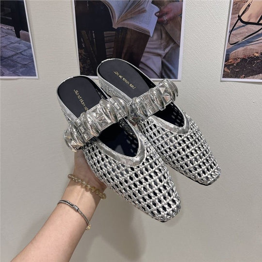Damen trendige Mules mit modischem Netzdesign und stilvollem Riemen EB