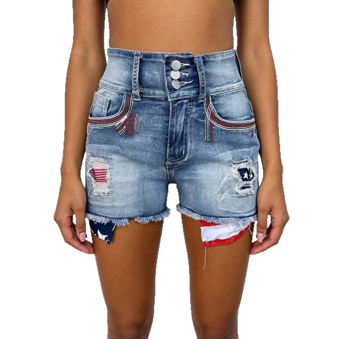 Damen Denim-Shorts im Vintage-Stil mit Aufgestickten Details EB