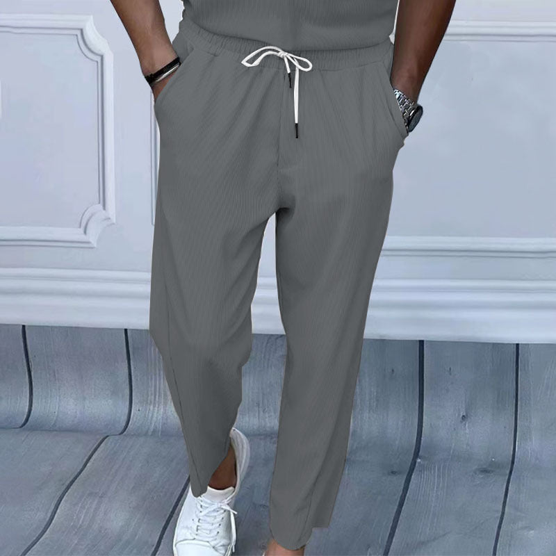 Herren Leichte Casual-Hose mit elastischem Bund, Kordelzug & feiner Längsstruktur EB
