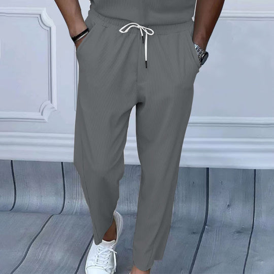 Herren Leichte Casual-Hose mit elastischem Bund, Kordelzug & feiner Längsstruktur EB