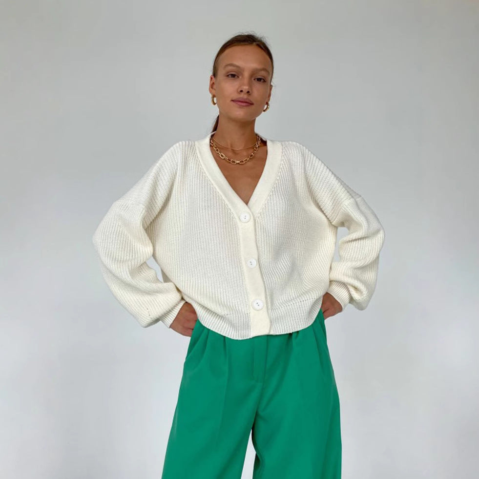 Damen kuschelige Strickjacke mit umschlagbaren Ärmeln und modischen Knopfdetails EB