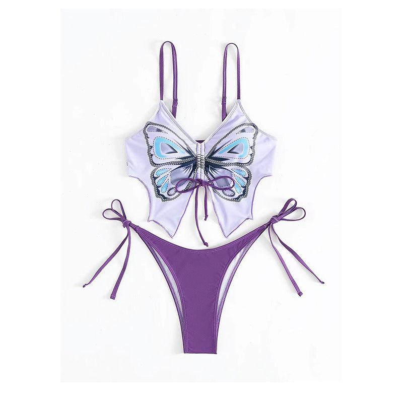Damen Buntes Bikini-Set mit Schmetterlingsdesign EB