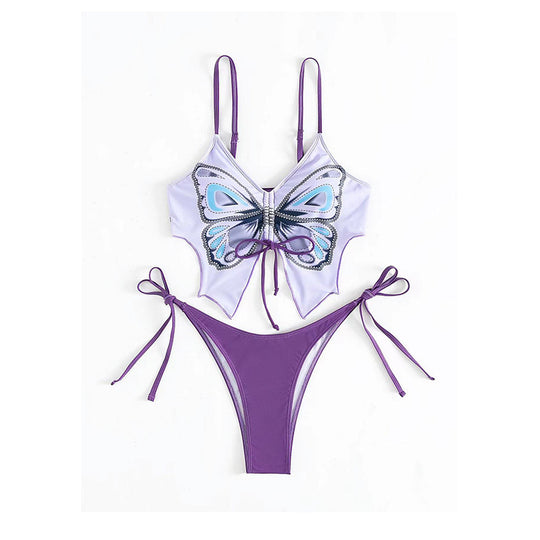 Damen Buntes Bikini-Set mit Schmetterlingsdesign EB