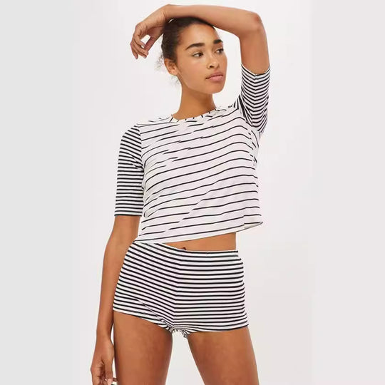 Damen lässiges gestreiftes Shorty-Set EB