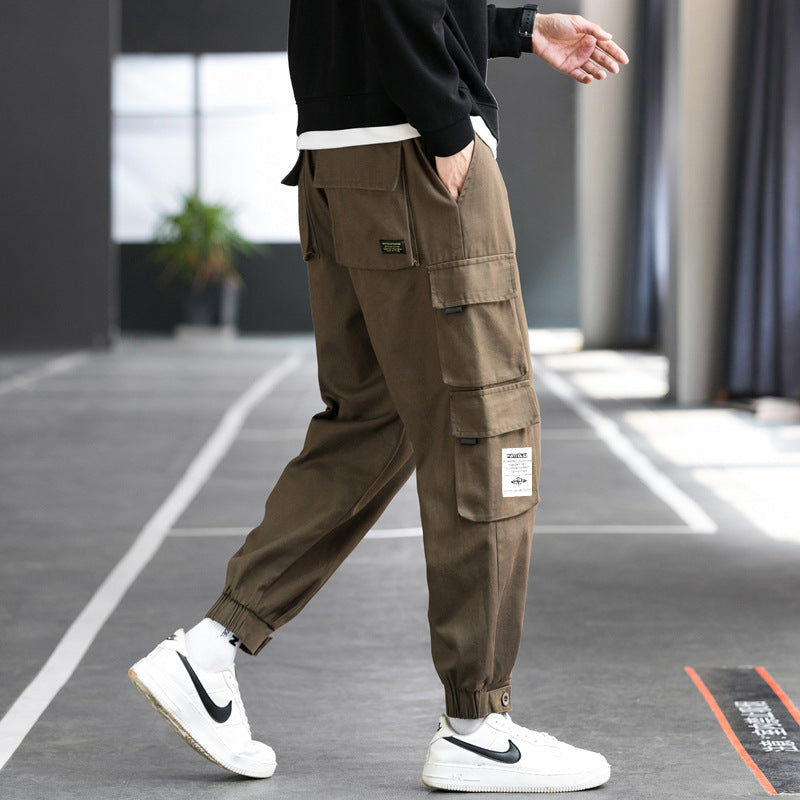 Herren nan Cargo-Joggerhose mit mehreren aufgesetzten Taschen, elastischem Bund und gekräuselten Knöcheln EB