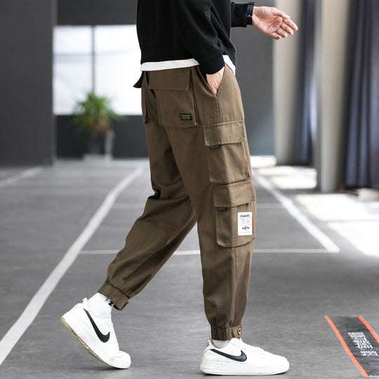 Herren nan Cargo-Joggerhose mit mehreren aufgesetzten Taschen, elastischem Bund und gekräuselten Knöcheln EB