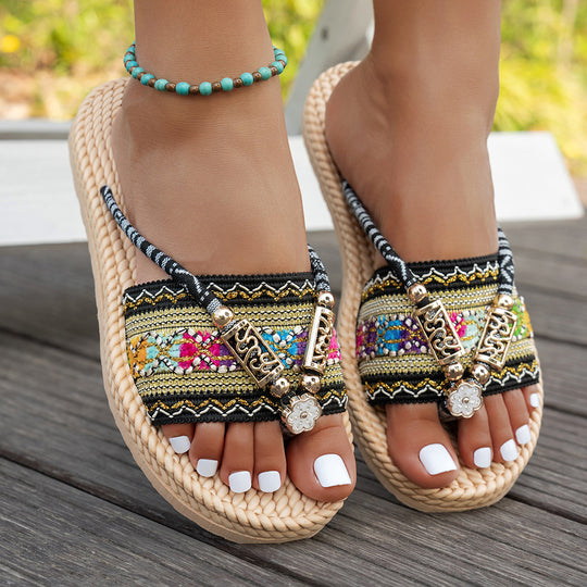 Damen Strandsandalen mit kunstvollem Handwerksdesign EB