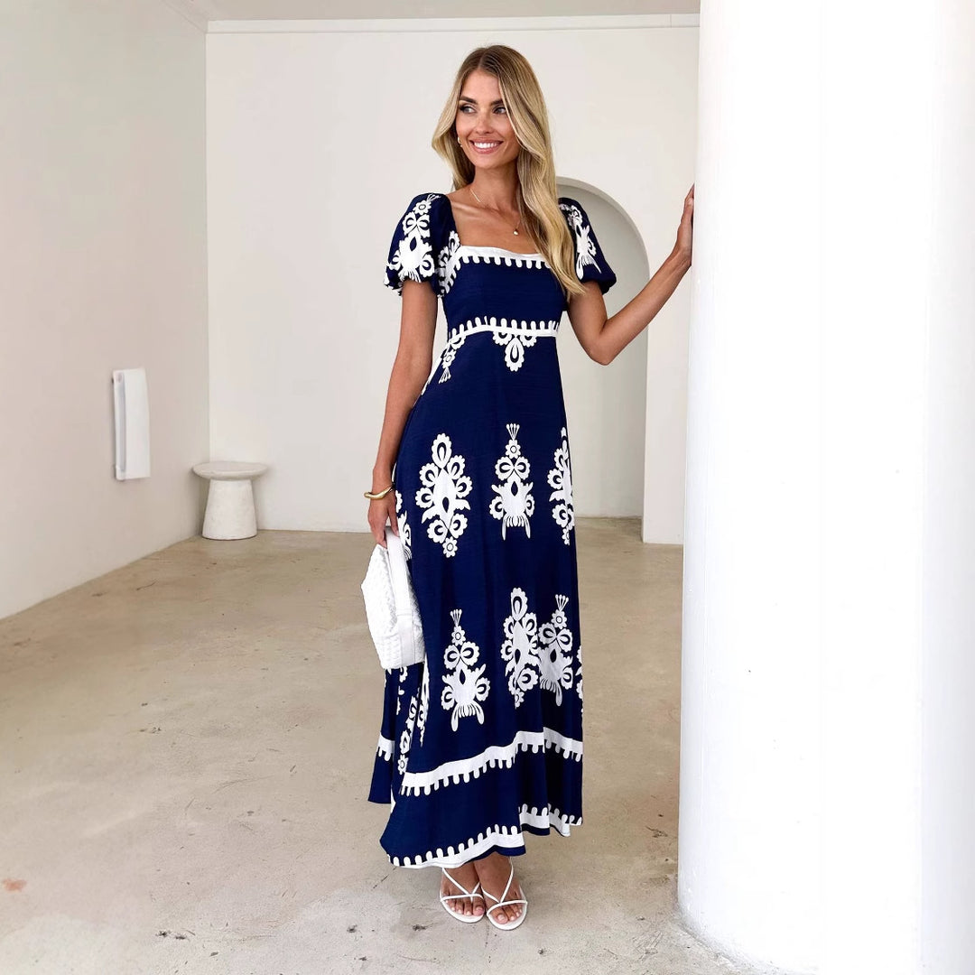 Damen Maxikleid mit eleganten Rüschendetails und floralem Muster EB