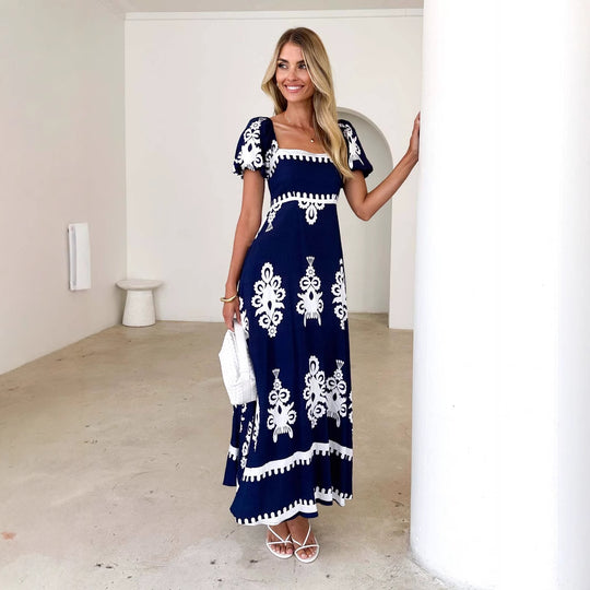 Damen Maxikleid mit eleganten Rüschendetails und floralem Muster EB
