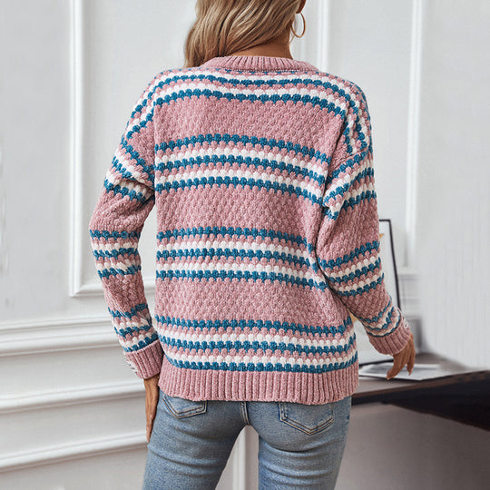 Damen Strickpullover mit strukturiertem Mustermix und bequemem Rundhalsausschnitt EB